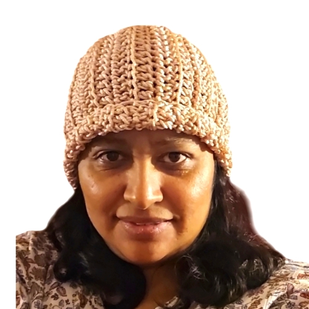 Handmade Crochet Pom pom Beanie hat Pink hollow out stitch Retro Nylon Art